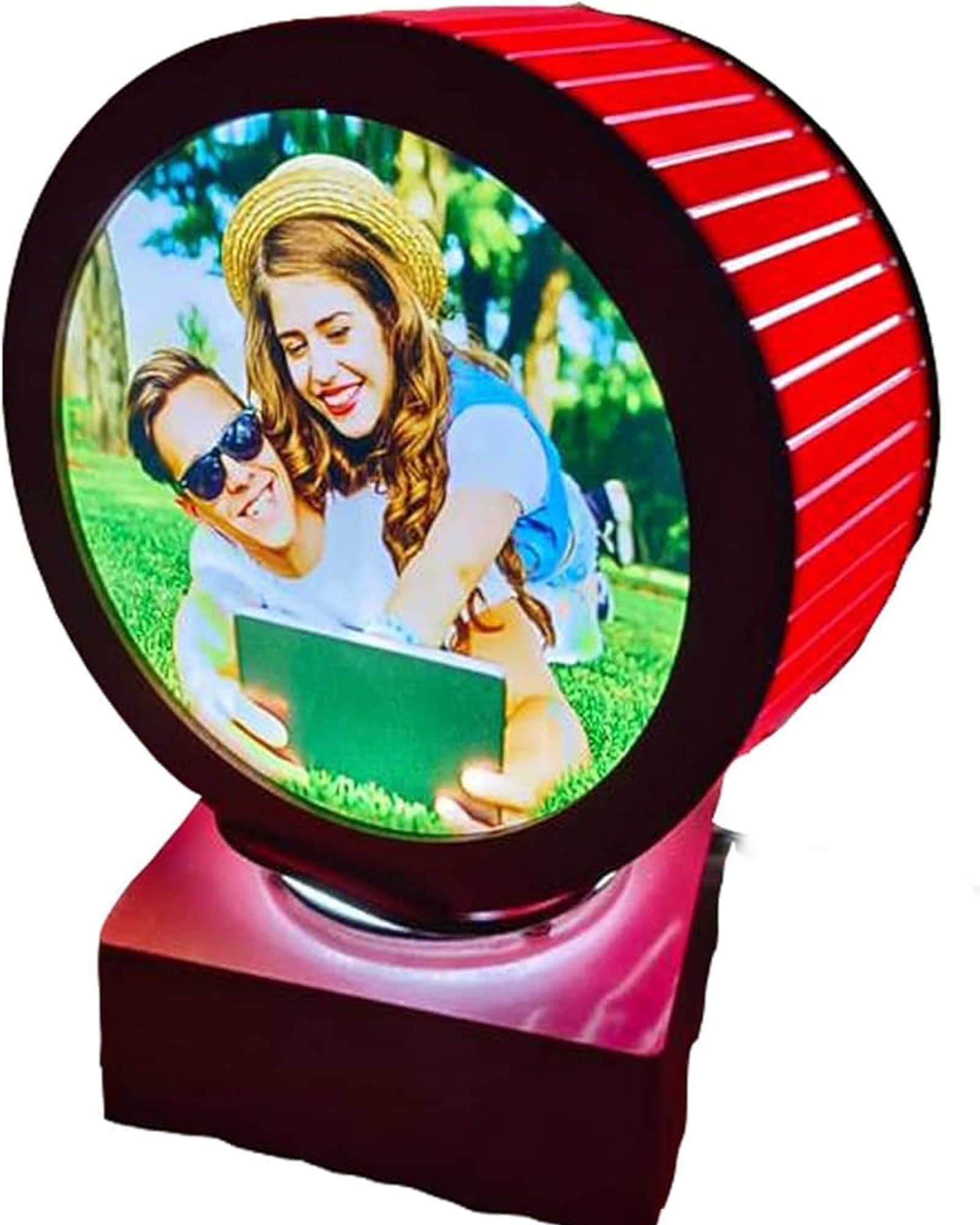 Circle Shape 2 Photo Rotating LED Lamp